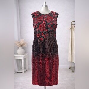 Eliza J Red & Black Sequin Floral Dress – Size 14